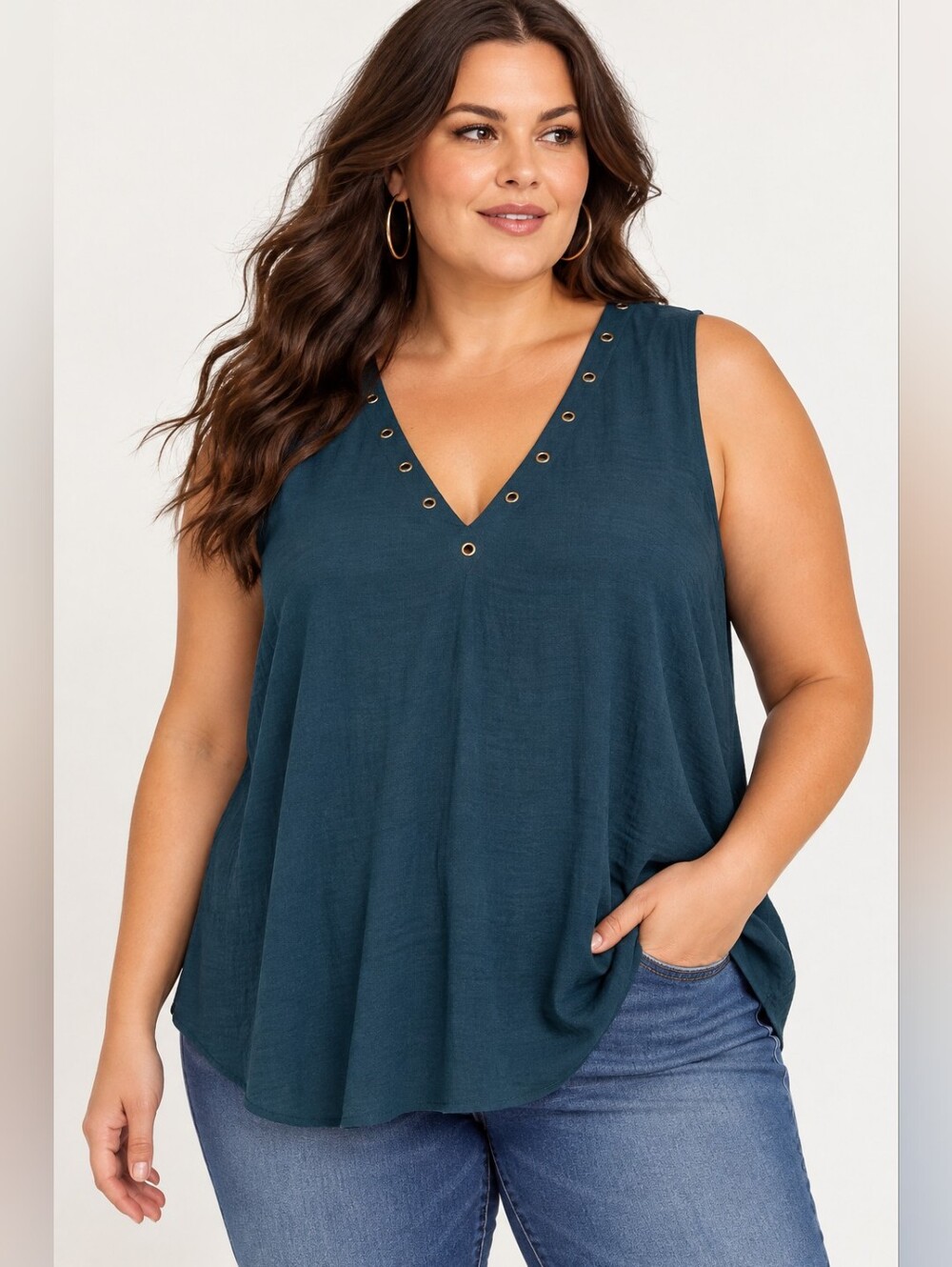 🩵 Torrid Teal Grommet V-Neck Sleeveless Blouse — Size 2 / 2X